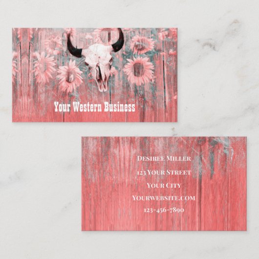 Roze Westerne bull zonnebloemen op hout Visitekaartje (Voorkant / Achterkant)