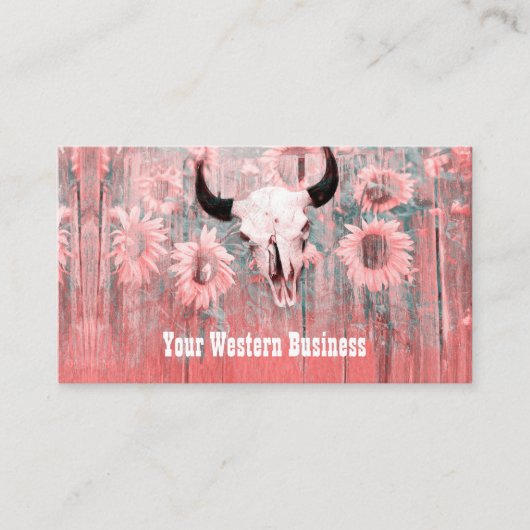 Roze Westerne bull zonnebloemen op hout Visitekaartje (Voorkant)