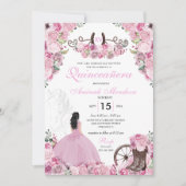 Roze Westerne Charra Floral Boots Quinceañera Kaart (Voorkant)