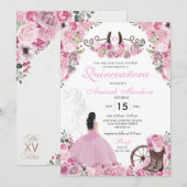 Roze Westerne Charra Floral Boots Quinceañera Kaart (Voorkant / Achterkant)
