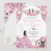 Roze Westerne Charra Floral Boots Quinceañera Kaart (Voorkant / Achterkant)