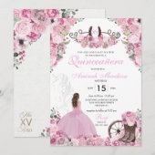 Roze Westerne Charra Floral Boots Quinceañera Kaart (Voorkant / Achterkant)