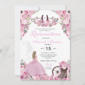 Roze Westerne Charra Floral Boots Quinceañera Kaart (Voorkant)