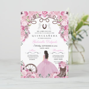 Roze Westerne Charra Girl Ranchero Quinceanera Kaart