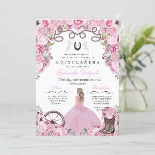 Roze Westerne Charra Girl Ranchero Quinceanera Kaart