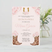 Roze Westerne Charra Themd Quinceanera Uitnodiging (Staand voorkant)