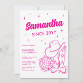 Roze Westerne Country Disco 21ste Verjaardagsfeest Kaart (Voorkant)