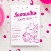 Roze Westerne Country Disco 21ste Verjaardagsfeest Kaart