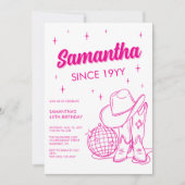 Roze Westerne Country Disco 40ste Verjaardagsfeest Kaart (Voorkant)