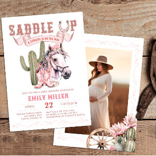 Roze Westerne Cowgirl Baby shower Foto Uitnodigen Kaart