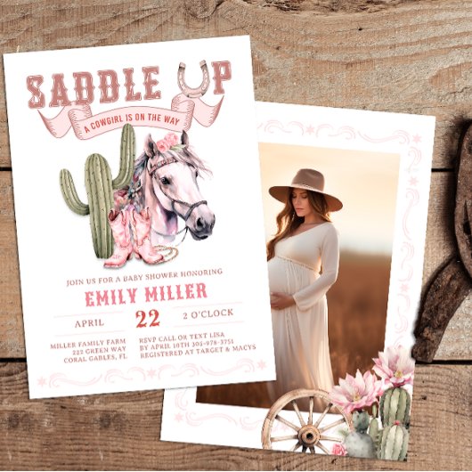 Roze Westerne Cowgirl Baby shower Foto Uitnodigen Kaart