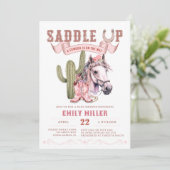 Roze Westerne Cowgirl Baby shower Foto Uitnodigen Kaart (Staand voorkant)