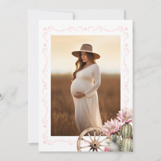 Roze Westerne Cowgirl Baby shower Foto Uitnodigen Kaart (Achterkant)