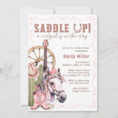 Roze Westerne Cowgirl Baby shower Zadelen Up Kaart (Voorkant)