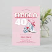 Roze Westerne Cowgirl Disco 40ste verjaardagsfeest Folie Uitnodiging (Staand Voorkant)