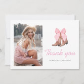 Roze Westerne Cowgirl Foto Afstuderen Bedankkaart (Voorkant)