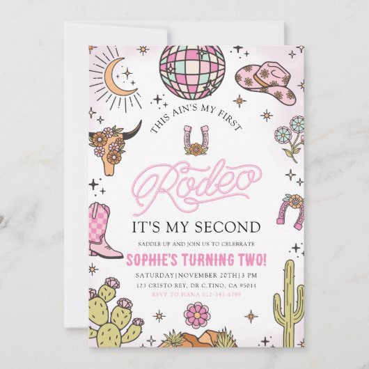 Roze Westerne Cowgirl Rodeo 2e verjaardagsfeestje Kaart (Voorkant)