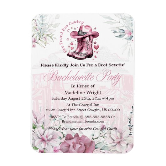 Roze  Westerne Cowgirl vrijgezellenfeest Magneet (Verticaal)