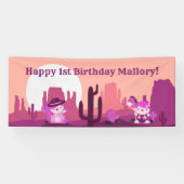 Roze Westerne Cowgirl Woestijnleeftijd 1 verjaarda Spandoek (Horizontaal)