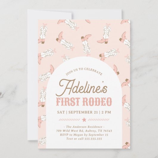 Roze Westerne eerste Rodeo Girl Verjaardag Kaart (Voorkant)