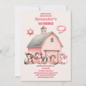 Roze Westerne Eerste verjaardag Rodeo Baby Girl Kaart (Voorkant)