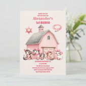 Roze Westerne Eerste verjaardag Rodeo Baby Girl Kaart (Staand voorkant)