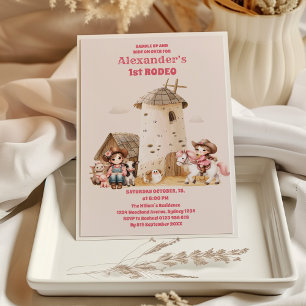 Roze Westerne Eerste verjaardag Rodeo Baby Girl Kaart