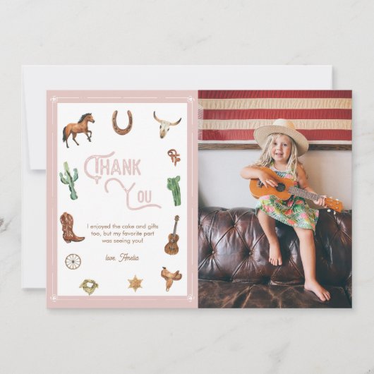 Roze Westerne Eerste verjaardag Rodeo Hartelijk da Bedankkaart (Voorkant)