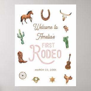 Roze Westerne Eerste verjaardag Rodeo Welkomstteke Poster