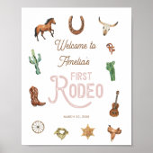 Roze Westerne Eerste verjaardag Rodeo Welkomstteke Poster (Voorkant)