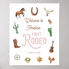 Roze Westerne Eerste verjaardag Rodeo Welkomstteke Poster