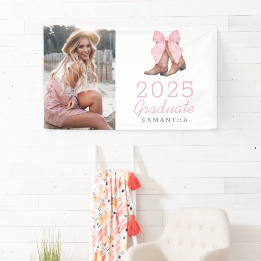 Roze Westerne foto Gepersonaliseerd 2025 Afstudere Spandoek (Insitu)