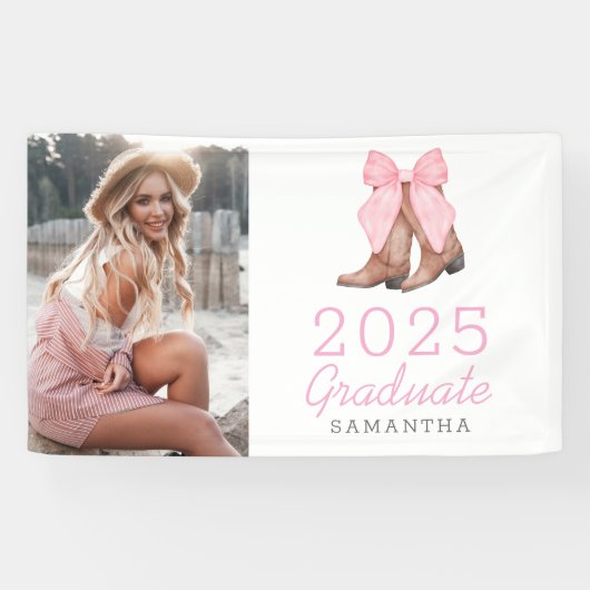 Roze Westerne foto Gepersonaliseerd 2025 Afstudere Spandoek (Horizontaal)