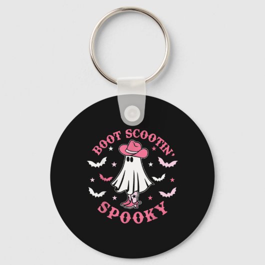 Roze Westerne Halloween Cowboy Ghost Boot Scootin Sleutelhanger (Voorkant)