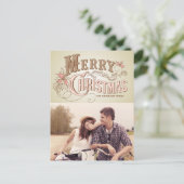 Roze Westerne Typografie Vrolijke Kerstfoto Feestdagenkaart (Staand voorkant)