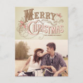 Roze Westerne Typografie Vrolijke Kerstfoto Feestdagenkaart (Voorkant)