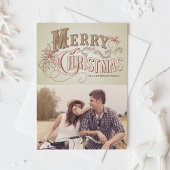 Roze Westerne Typografie Vrolijke Kerstfoto Feestdagenkaart