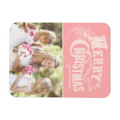 Roze Westerne Typografie Vrolijke Kerstfoto Magneet (Horizontaal)