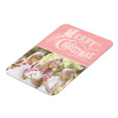 Roze Westerne Typografie Vrolijke Kerstfoto Magneet (Linkerzijde)