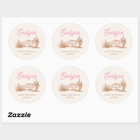 Roze Westerne Verjaardag Stickers (Vel)