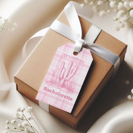 Roze Westerne vrijgezellenreis Cadeaulabel