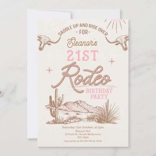 Roze Westerne woestijn 21ste Rodeo 21ste verjaarda Kaart (Voorkant)