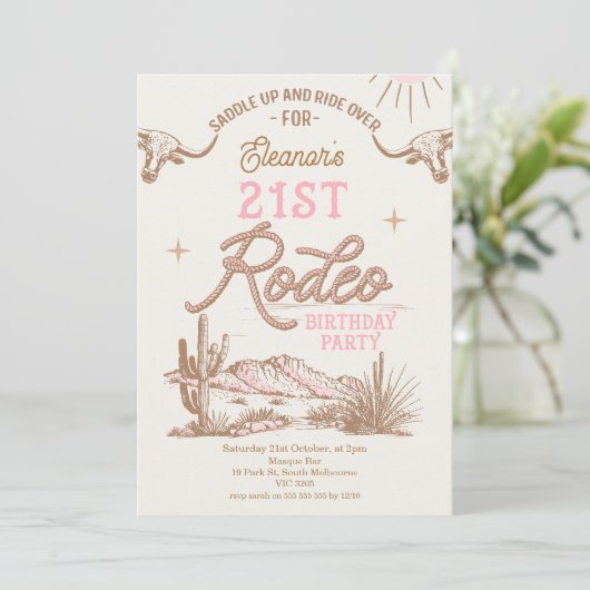 Roze Westerne woestijn 21ste Rodeo 21ste verjaarda Kaart (Staand voorkant)