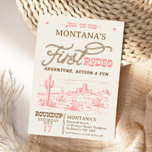  Roze Westerne Woestijn Rodeo 1e Verjaardag Kaart