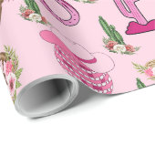 Roze westernkoeiemeisje patroon cadeaupapier (Rol Hoek)