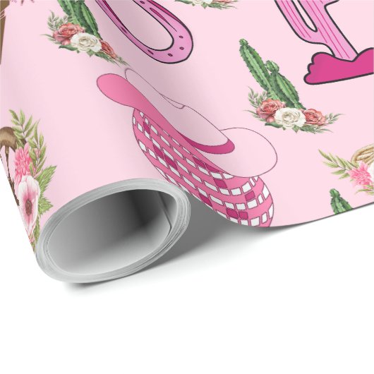 Roze westernkoeiemeisje patroon cadeaupapier (Rol Hoek)