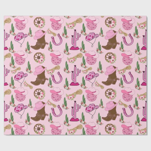 Roze westernkoeiemeisje patroon cadeaupapier (Vlak)