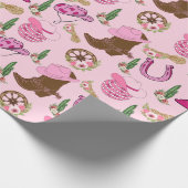 Roze westernkoeiemeisje patroon cadeaupapier (Hoek)
