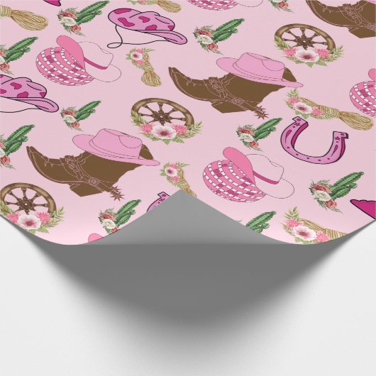 Roze westernkoeiemeisje patroon cadeaupapier (Hoek)