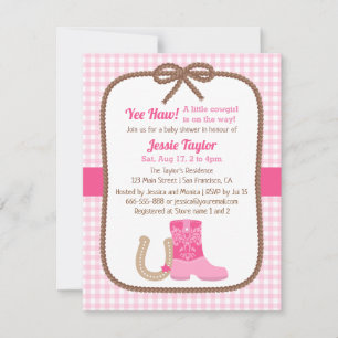 Roze Westerse Baby Shower Uitnodigingen